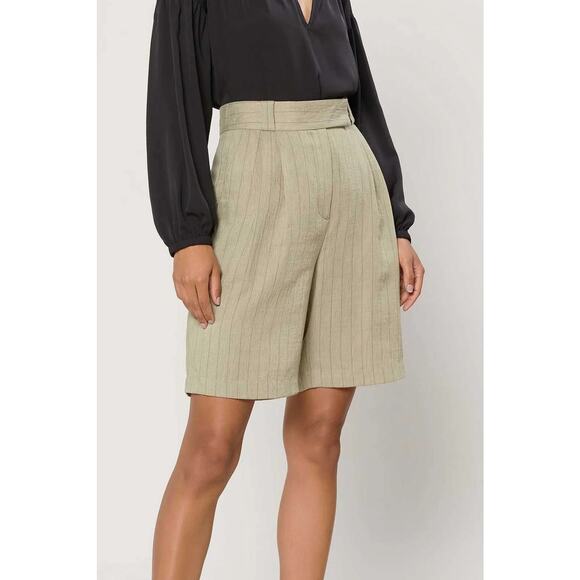 Current Air Anthropologie Pinstripe High Waist Pleated Bermuda Culottes Shorts - Picture 1 of 8